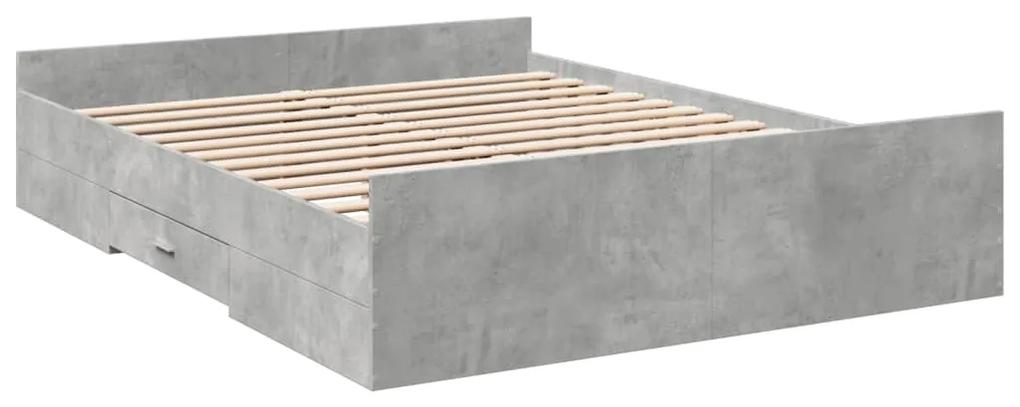 3280296 vidaXL Cadru de pat cu sertare, gri beton, 140x200 cm, lemn prelucrat