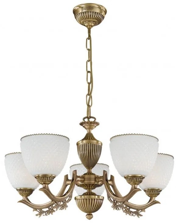 Candelabru cu 5 brate clasic design italian din alama si sticla 8651 RA-L. 8651/5