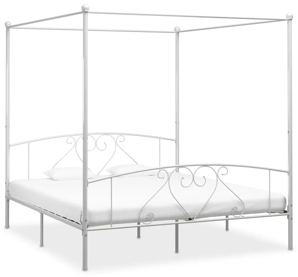 Cadru de pat cu baldachin, alb, 200 x 200 cm, metal Alb, 200 x 200 cm