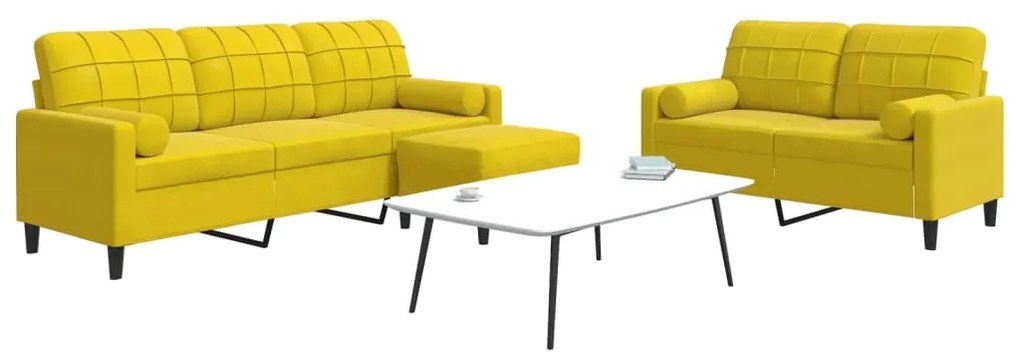 vidaXL Set de canapele cu perne/rulouri, 3 piese, galben, catifea