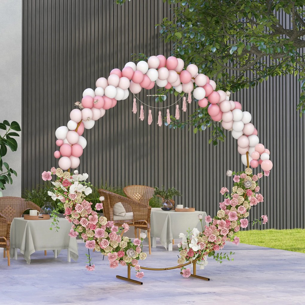 Outsunny Arc de Grădină din Oțel Auriu – Arc Decorativ Rotund pentru Baloane, Plante Cățărătoare, Flori – Pentru Nunți, Aniversări, Ceremonii – 2,24 m | Aosom Romania