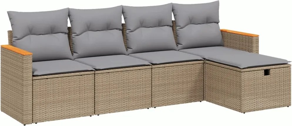 vidaXL Set canapele de grădină, 5 piese, cu perne, bej, poliratan