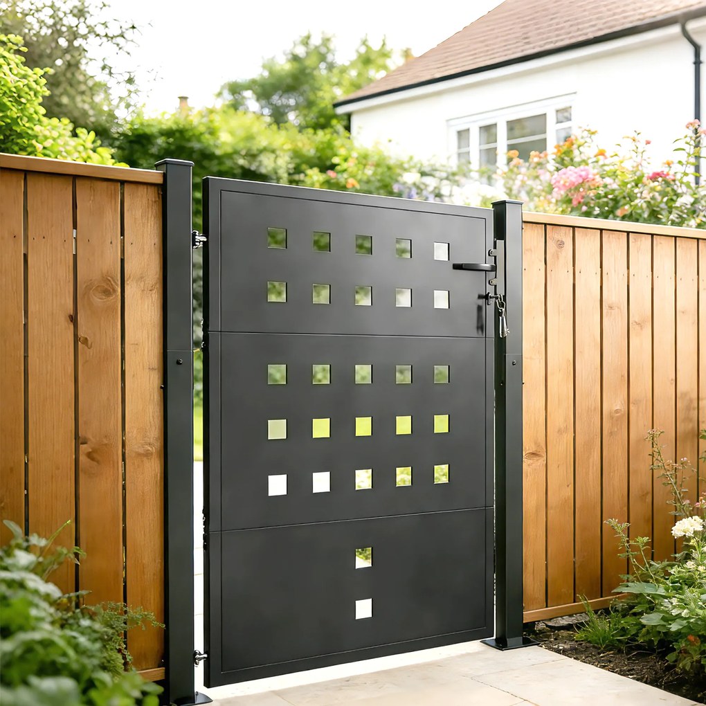 Outsunny Poartă din oțel galvanizat Poartă metalică cu mâner încuietoare 3 chei închidere Poartă 105x130 cm Gri închis | Aosom Romania