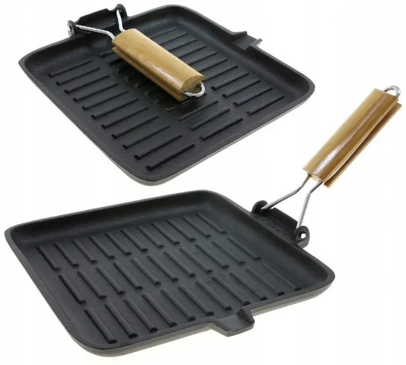 Tigaie grill din fonta Kinghoff KH 1107, 24 cm, Maner pliabil, Inductie, Negru