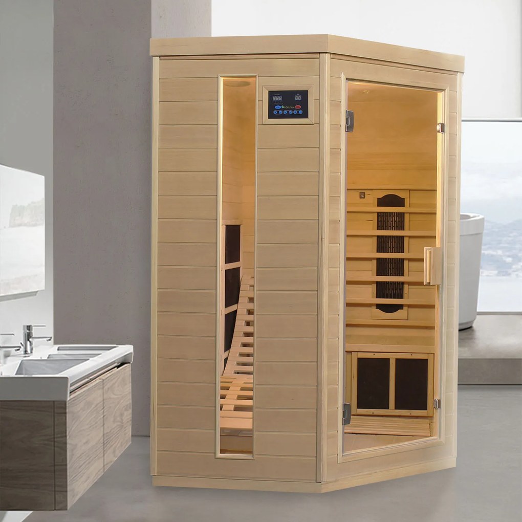 Infračervená sauna/ tepelná kabína Kolding s vykurovacím systémom Triplex a drevom Hemlock