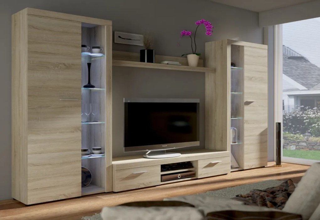 Expedo Mobilă sufragerie KLOK, 300x190x34, alb + iluminare LED
