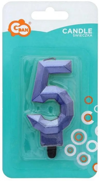 Numere Diamond Metallic Lumânare albastră numărul 5, lumânare de tort