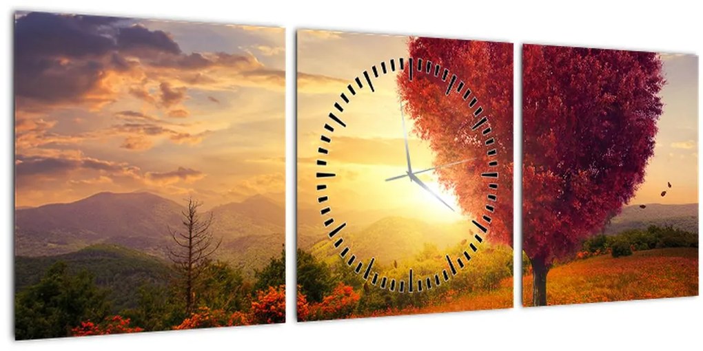 Tablou cu copaci în forma de inimă (cu ceas) (90x30 cm)