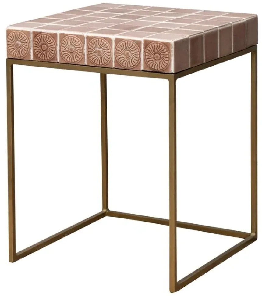 Masuta laterala, din metal si ceramica, pink Algarve