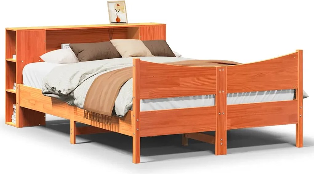 vidaXL Cadru pat fără saltea, maro ceruit, 135x190 cm, lemn masiv pin