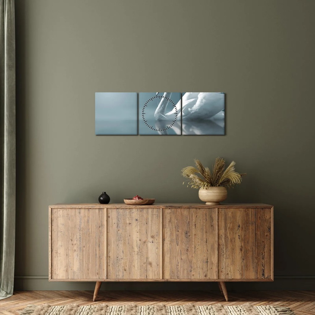 Tablou -Lebădă albă (cu ceas) (90x30 cm)
