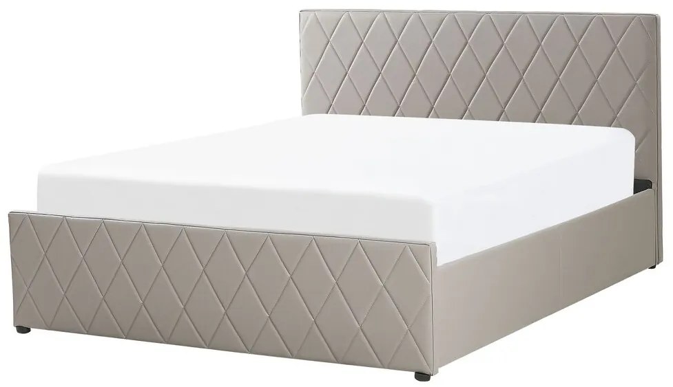 Pat matrimonial 160 cm ROFARIO (gri) (piele artificială) (cu somieră și sp. depozitare). 1023484