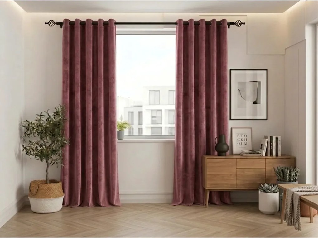 Perdea opaca ELVIO VELVET 140x250 cm, roz prafuit Agatat: Inele metalice