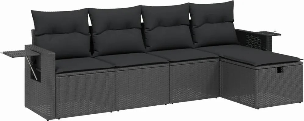 vidaXL Set mobilier de grădină cu perne, 5 piese, negru, poliratan