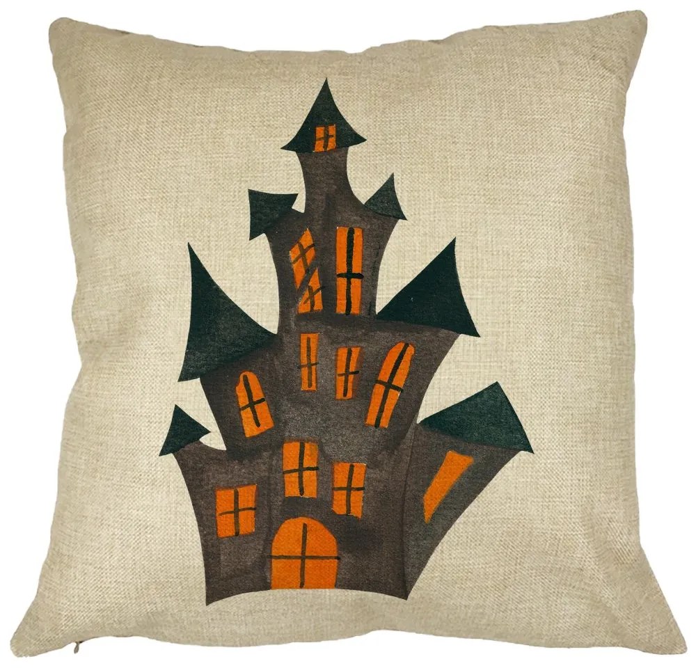 Perna Decorativa cu motiv de Halloween 6, 40x40 cm, Husa Detasabila, Burduf