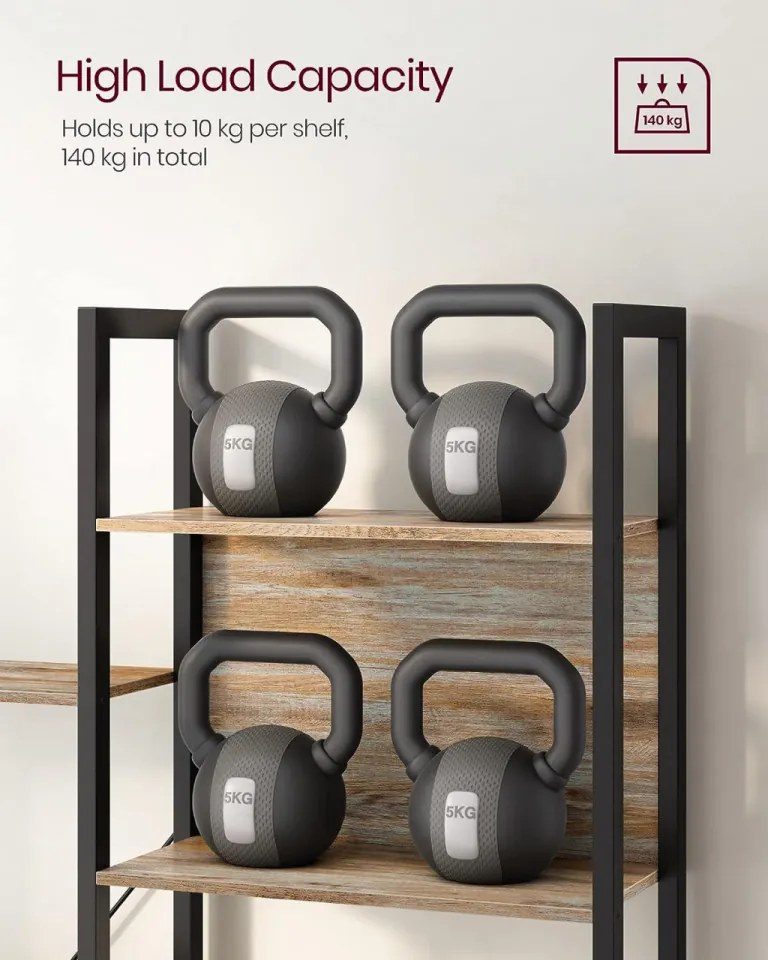 Biblioteca living, 158 x 24 x 166 cm, metal / PAL melaminat, stejar, Vasagle
