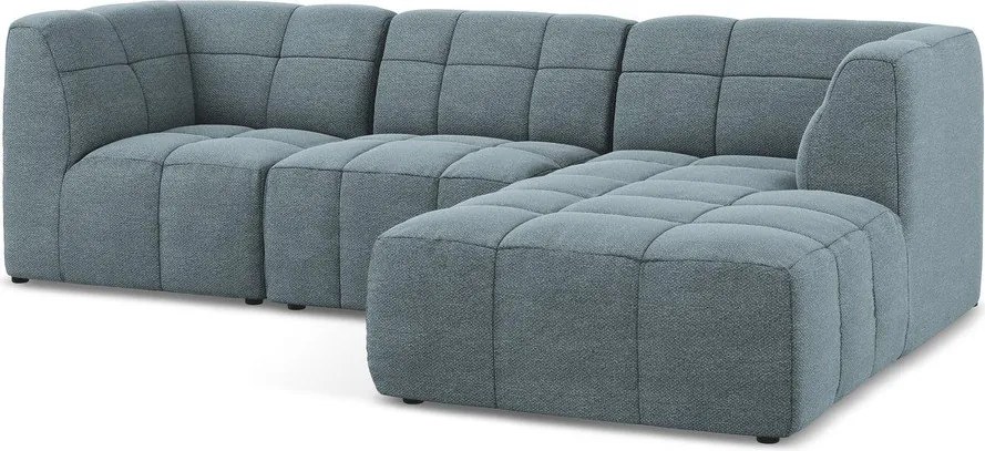 Colțar albastru cu tapițerie din țesătură bouclé (cu colț pe partea dreaptă/cu șezlong) Aloha – Makamii