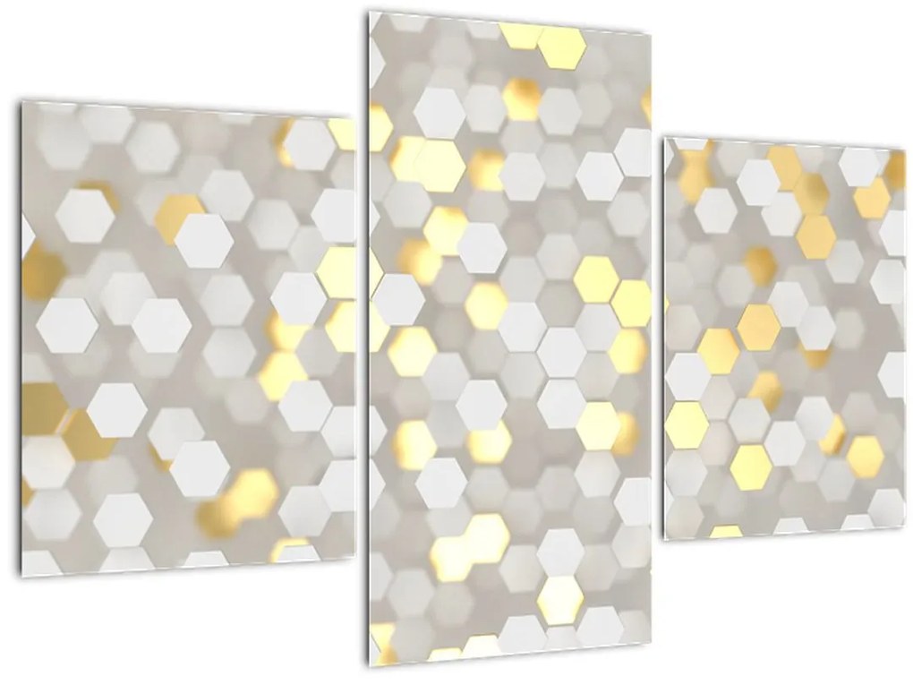 Tablou - Hexagoane alb - auriu (90x60 cm)