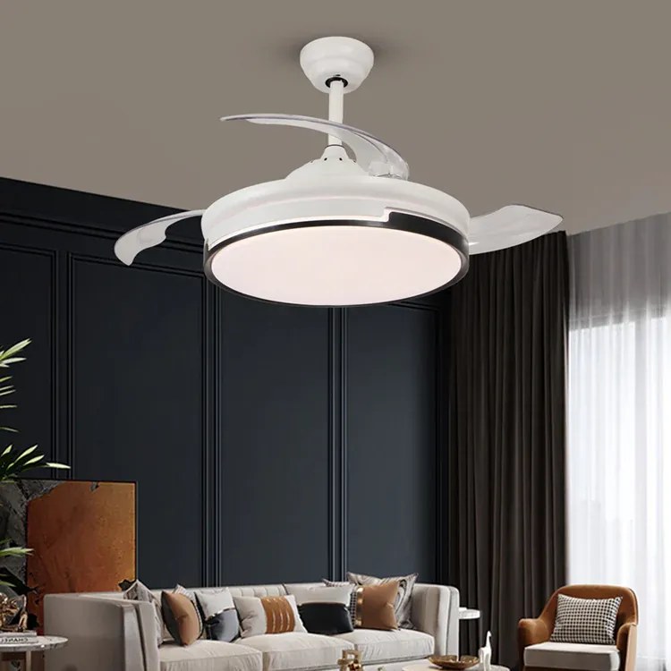 Lustra cu ventilator, DM-ESC-410YY WH+BK, design modern, Alb
