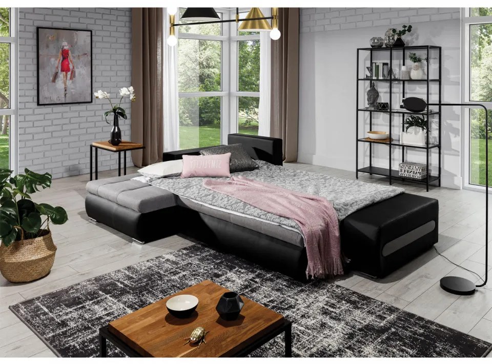 Coltar extensibil cu spatiu pentru depozitare, 275x180x88 cm, Ottavio L01, Eltap (Culoare: Negru pepit / Gri)