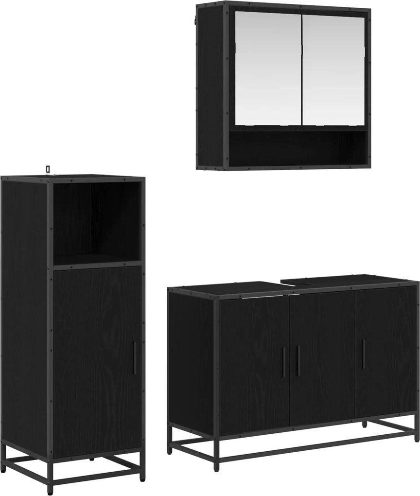 vidaXL Set de mobilier pentru baie 3 pcs Stejar Negru Lemn compozit