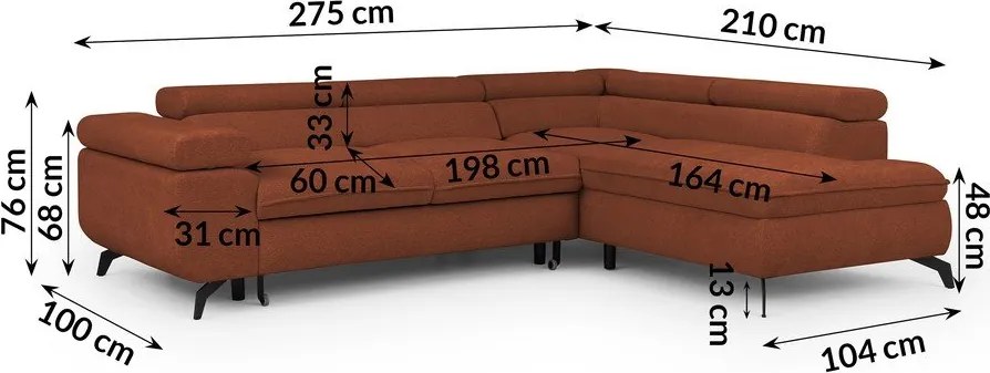 Colțar teracotă cu tapițerie din chenille (cu colț pe partea dreaptă/în formă de ”L”) Marbeya – Ropez