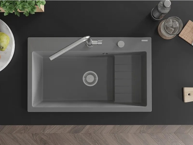 Mexen Omar chiuvetă de bucătărie granit 1-cameră 800 x 480 mm, gri, sifon crom - 6520801005-71