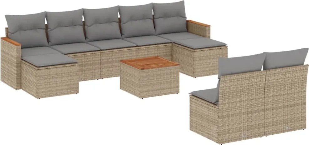 vidaXL Set canapele de grădină, 10 piese, cu perne, bej, poliratan