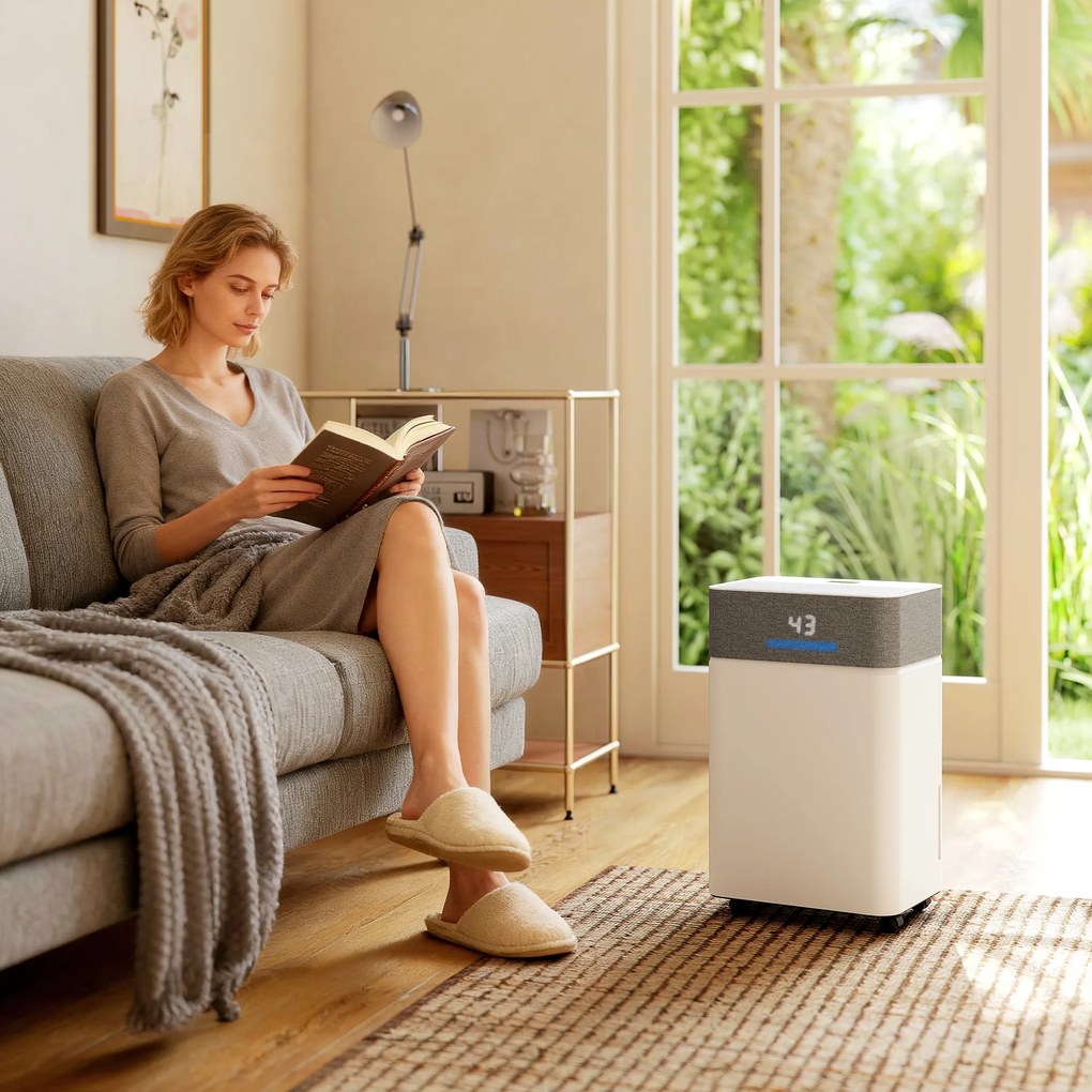 HOMCOM Dezumidificator de aer 20 L/zi, dezumidificator silențios, rezervor apă 4,5 L, 30,5x23,5x49,5cm, alb | Aosom Romania