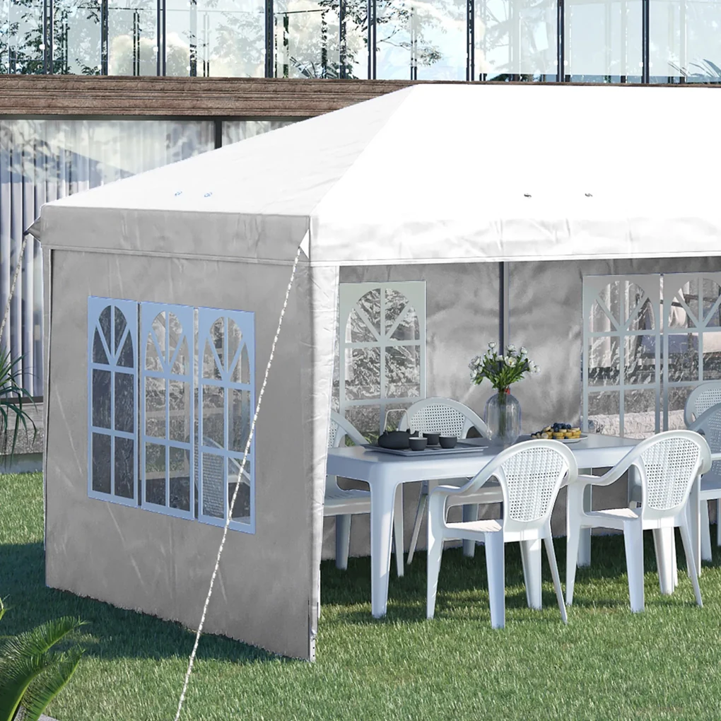 Outsunny Foisor de gradina cu ferestre, inaltime reglabila cu pereti detasabili, 585x295x270cm alb | AOSOM RO