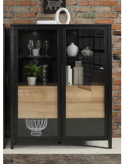 Vitrina High Rock, Negru & Natur, 152.5 x 40 x 121.5 Cm