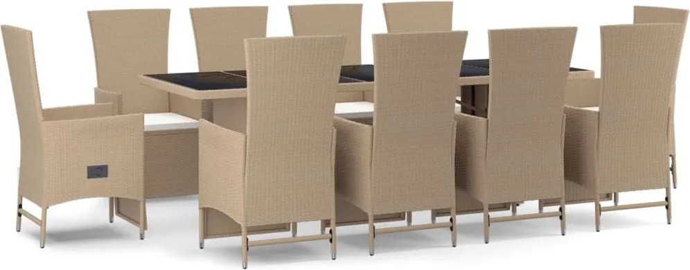 vidaXL Set mobilier de grădină cu perne, 11 piese, bej, poliratan