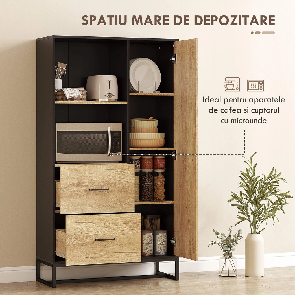 HOMCOM Dulap de bucătărie multifuncțional cu 2 sertare, 1 dulap, 2 nișe și orificii pentru cabluri | Aosom Romania