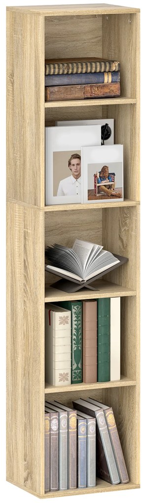 HOMCOM Bibliotecă etajeră de depozitare 5 niveluri cu rafturi reglabile pentru sufragerie, dormitor, birou, 30x24x133,5cm, natural | Aosom Romania