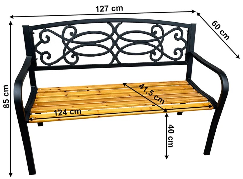 Bancă de grădină Rotina New, neagră, 85 x 60 x 127cm