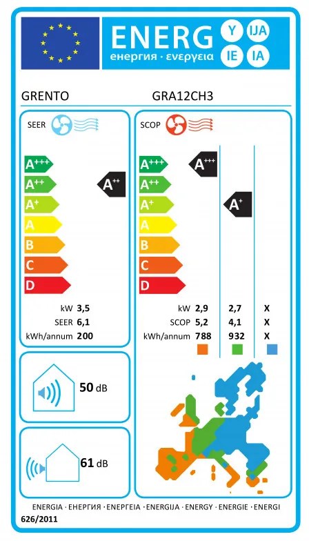 Aparat de aer conditionat cu invertor Grento GRA12CH3, 12000 BTU, A++/A+, Afișaj LED, Autocurățare, Wi-Fi, I Feel, Alb