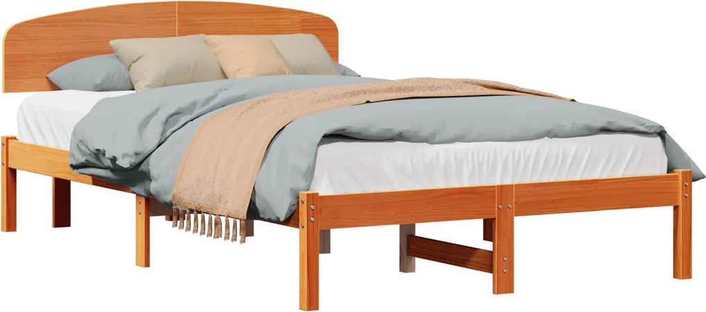 vidaXL Cadru de pat Maroniu cerat 135 x 190 cm Lemn de pin masiv