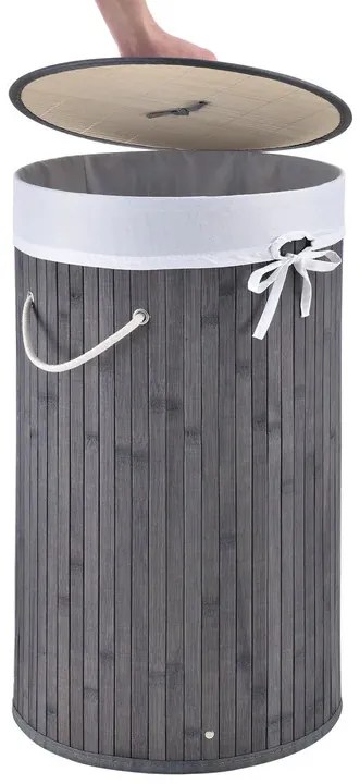 Juskys Coș de rufe din bambus Curly Round 55 L - gri