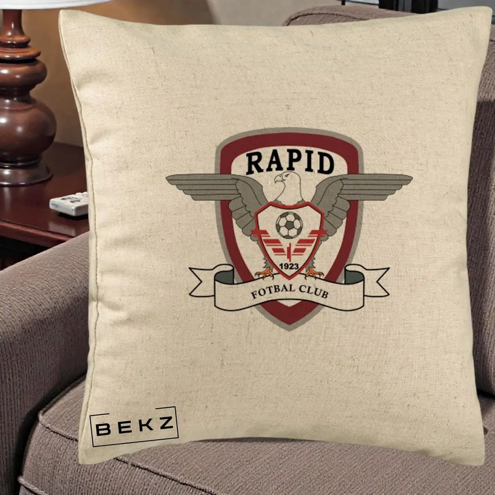 Perna Personalizata Rapid Fotbal Club 1923, 40x40 cm, Bej, Husa Detasabila, Perna Inclusa, BEKZ®