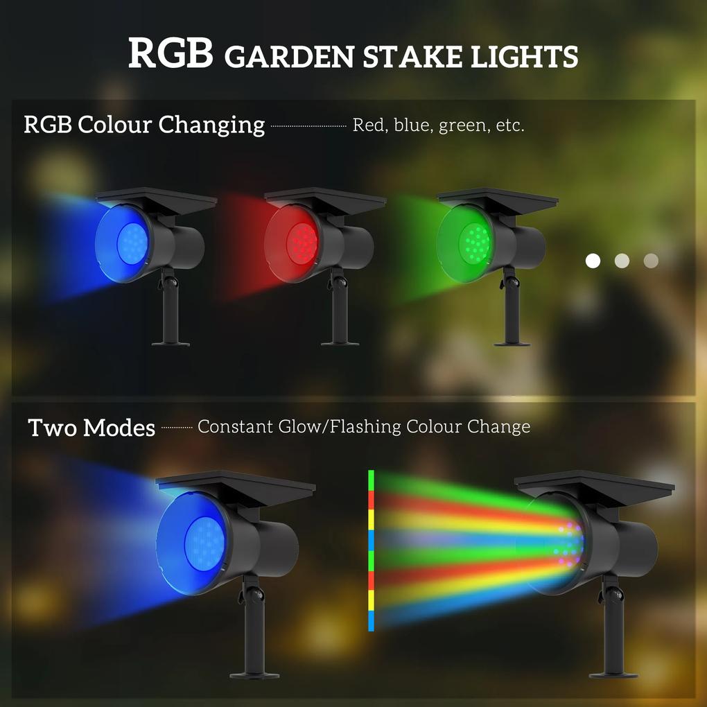 Outsunny Lampă solară pentru grădină, lampă RGB cu 2 moduri de lumină