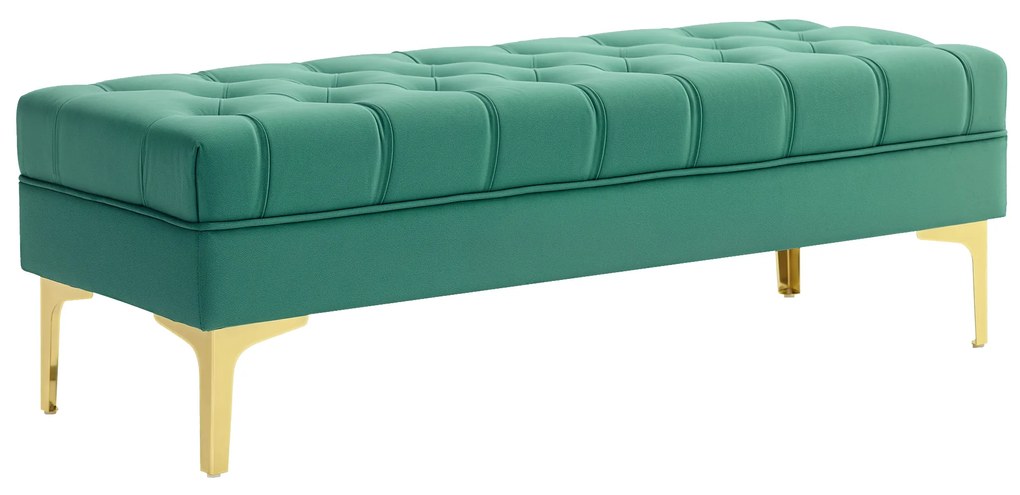 HOMCOM Bancă cu Husă Capitonată din Catifea cu Picioare Metalice pentru Hol, Coridor și Living, 118x45x42 cm, Verde | Aosom Romania