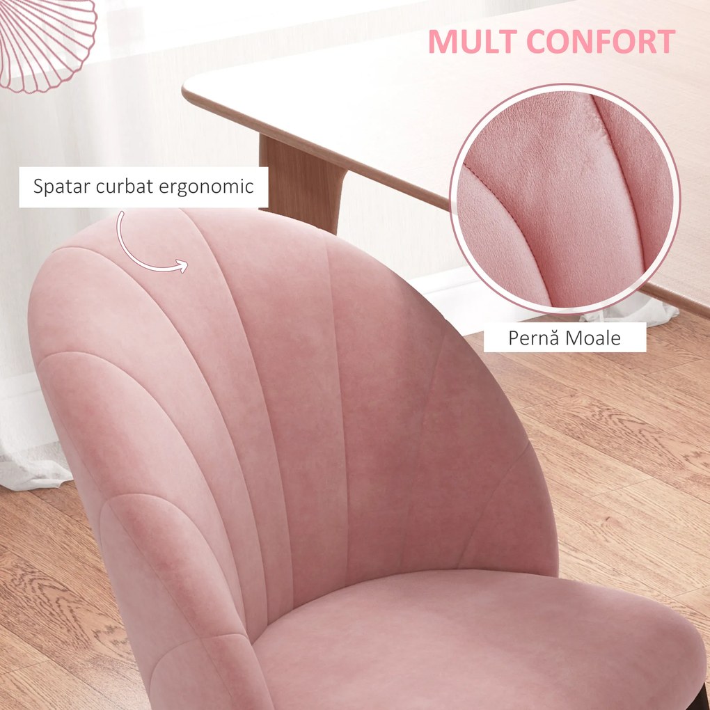 HOMCOM Set 2 Scaune Tapițate cu Design Nordic și Ergonomic, Scaune Bucatarie și Living din Catifea, 52x54x79 cm, Roz | Aosom Romania