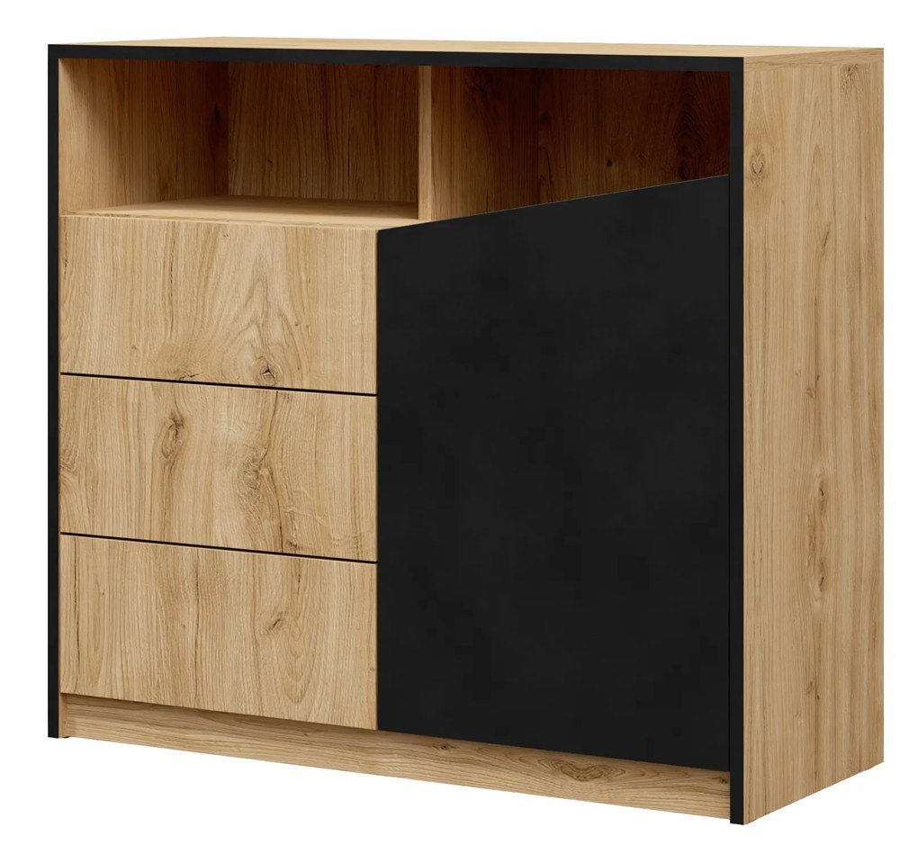 Comodă Avain 2 (stejar + negru) (S). 1087299