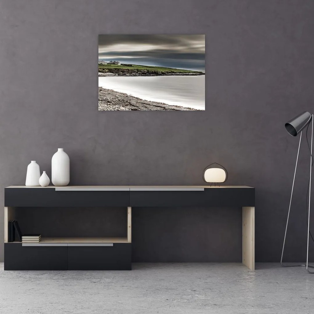 Tablou pe sticlă cu lac în amurg (70x50 cm)