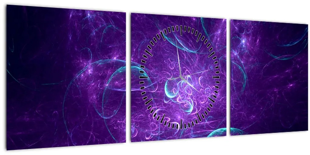 Tablou cu abstracțiune modernă în albastru (cu ceas) (90x30 cm)