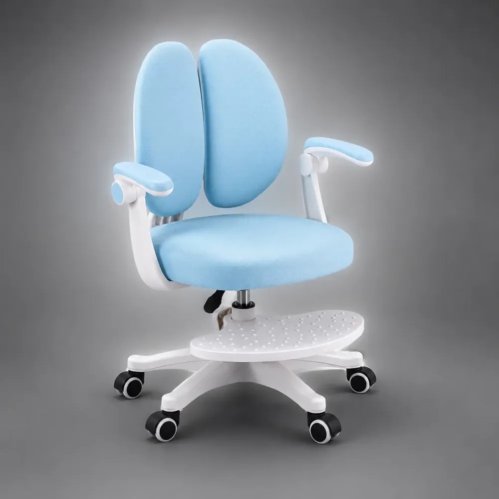 Scaun ergonomic pentru copii, spatar reglabil, suport picioare reglabil, rotativ, Albastru