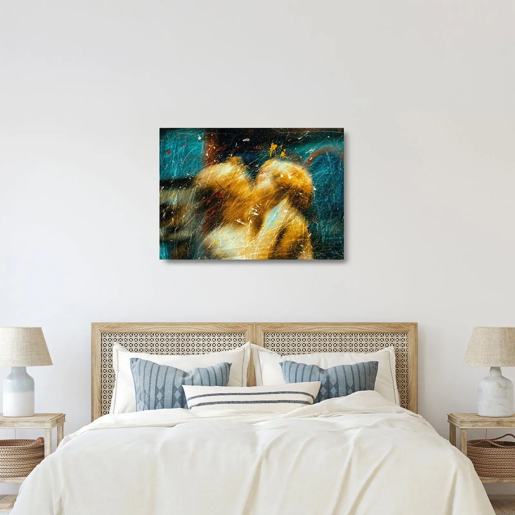 Tablou pe sticlă - Îngerii sărutăndu-se (70x50 cm)
