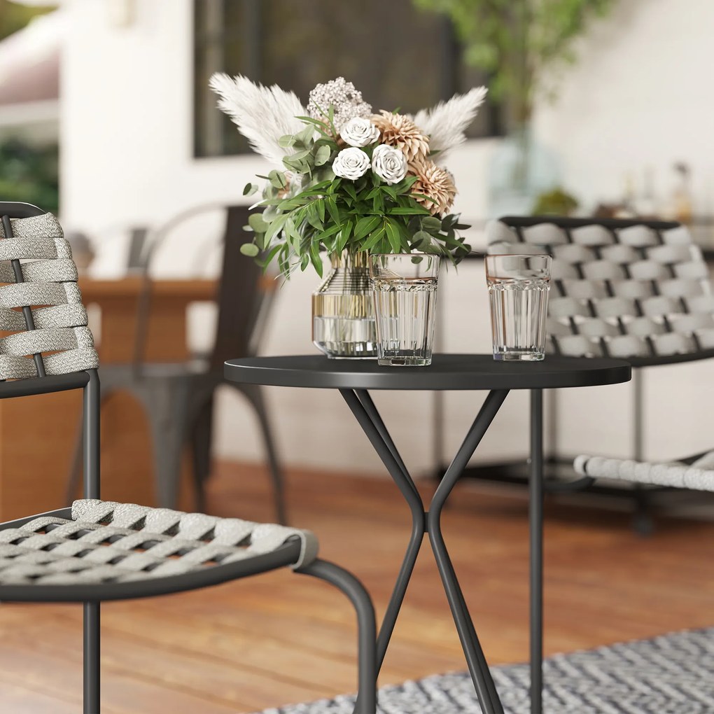 Outsunny Set mobilier grădină din poliratan, lounge exterior mobilier balcon pentru 2 persoane, 3 piese, 2 scaune, masă, gri | Aosom Romania