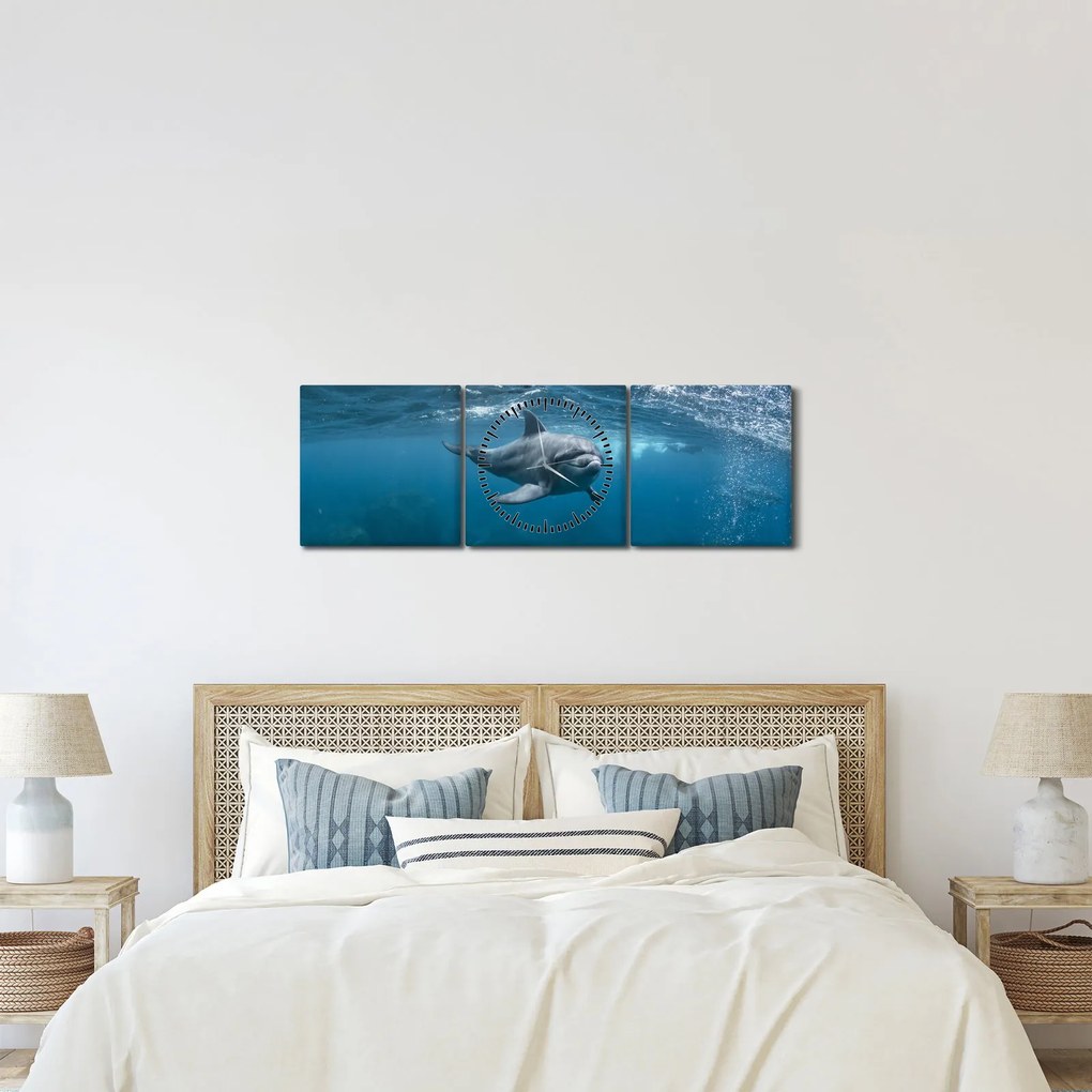 Tablou - Delfin sub apă (cu ceas) (90x30 cm)