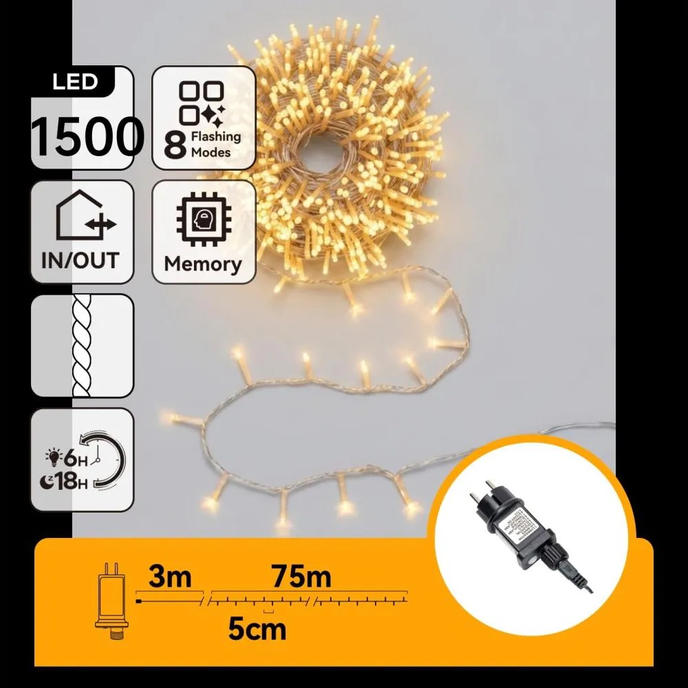 Aigostar - Ghirlandă LED de exterior pentru Crăciun 1500xLED/8 funcții 78m IP44 alb cald